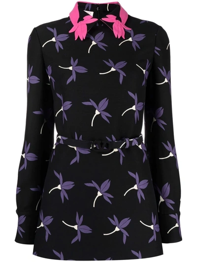 Valentino Fairy Flowers Print Belted Shirt In Black