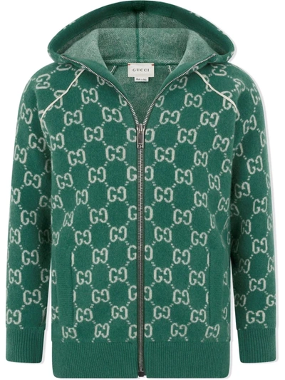 Shop Gucci Gg Jacquard Zip-front Hoodie In Green