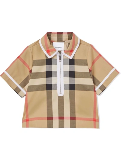 Shop Burberry Check-print Polo Shirt In Neutrals