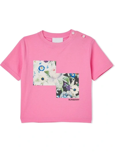 Shop Burberry Montage-print Crew-neck T-shirt In Pink