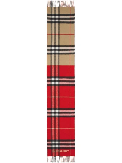 Shop Burberry Contrasting Vintage-check Cashmere Scarf In Neutrals