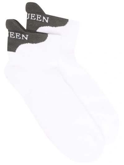 Shop Alexander Mcqueen Intarsia-knit Logo Cotton-blend Socks In White