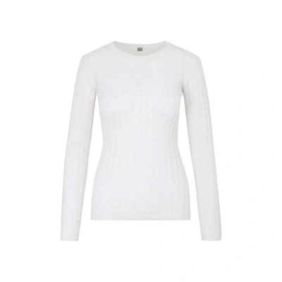 Shop Totême Crewneck Cable Knitted Jumper In White