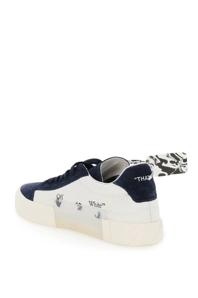 Shop Off-white Low Vulcanized Canvas And Suede Sneakers In White,blue