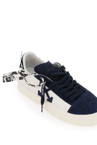 Shop Off-white Low Vulcanized Canvas And Suede Sneakers In White,blue