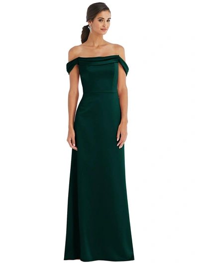Shop Dessy Collection Draped Pleat Off-the-shoulder Maxi Dress In Green