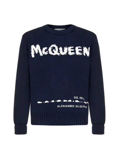 Shop Alexander Mcqueen Sweater In Navy Ivory