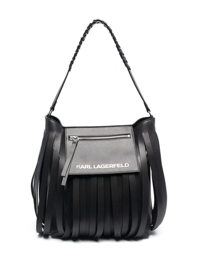 Shop Karl Lagerfeld K/fringe Hobo Bag In Schwarz