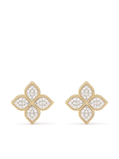 Shop Roberto Coin 18kt Yellow And White Gold Princess Flower Diamond Stud Earrings