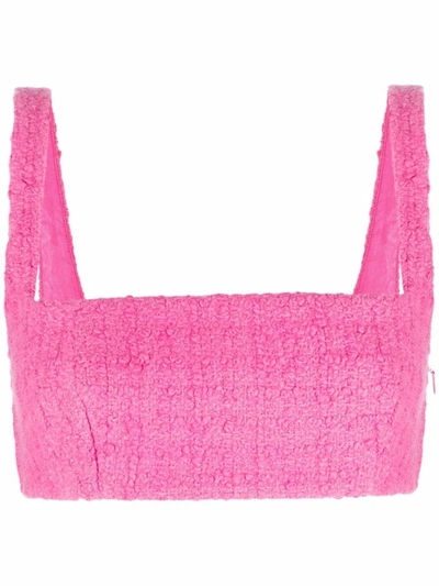 Shop Valentino Tweed Cropped Top In Rosa