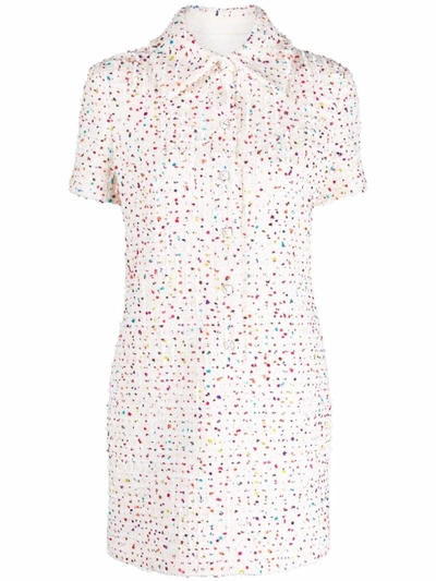 Shop Valentino Pois Tweed Shirtdress In Weiss