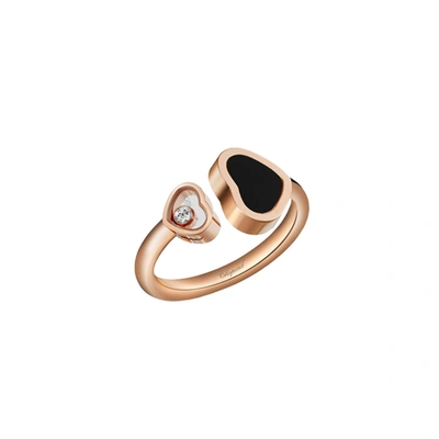 Shop Chopard Ladies Happy Hearts 18k Rose Gold Onyx Diamond Ring