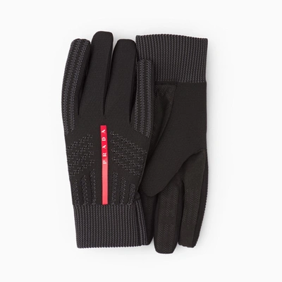 Shop Prada Black Nylon And Leather Gloves