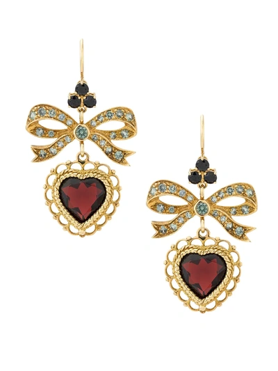 Shop Dolce & Gabbana 18kt Yellow Gold Heart Garnet Drop Earrings