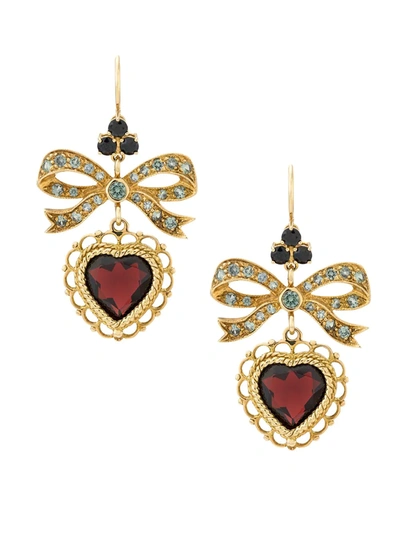 Dolce & Gabbana 18kt Yellow Gold Heart Garnet Drop Earrings In Gold
