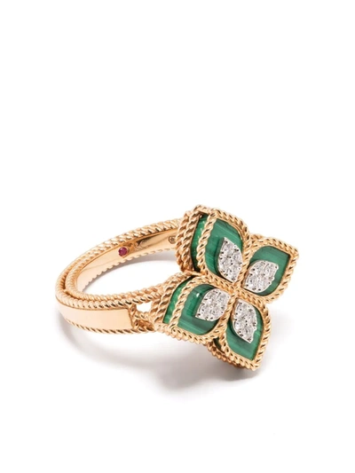 Shop Roberto Coin 18kt Rose Gold Princess Flower Malachite And Diamond Ring In Pink