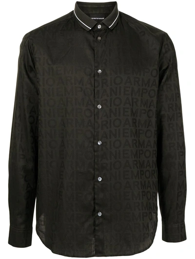 Shop Emporio Armani Logo Button-down Shirt In Green