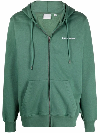 Daily Paper Logo Zipped Drawstring Hoodie In Green