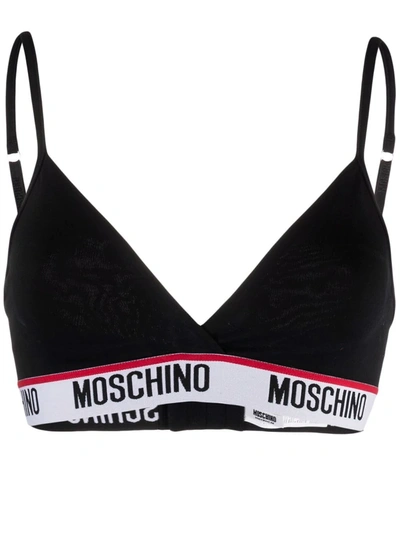 Shop Moschino Logo Embroidered Bralette In Black