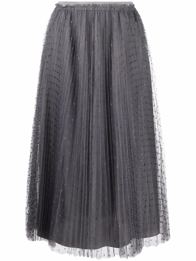 Shop Red Valentino Point D'esprit Tulle Midi Skirt In Grey
