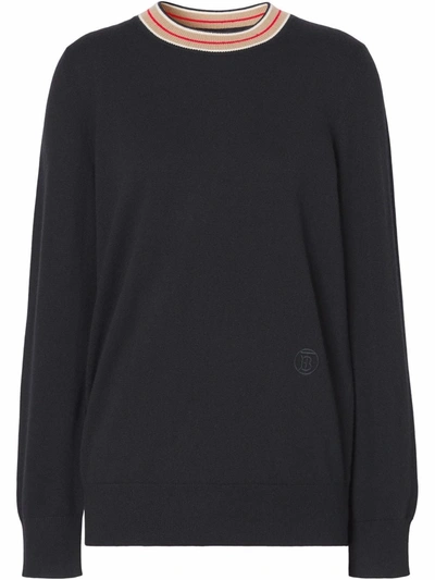 Shop Burberry Stripe-neckline Cashmere Jumper In Black