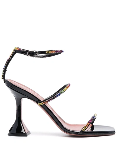 Shop Amina Muaddi Gilda Rainbow Crystal-embellished Sandals In Black