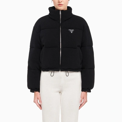 Shop Prada Black Wool And Cashmere Short Down Jacket In Multicolor