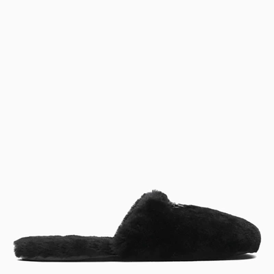 Shop Prada Black Shearling Sabot