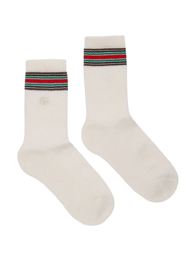 Shop Gucci Gg Embroidery Cotton Socks In White