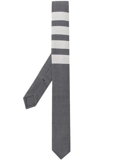 Shop Thom Browne Woven Tie With 4 Bar Plain Medium Grey