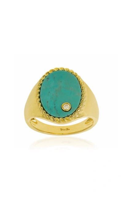 Shop Yvonne Léon Women's 9k Yellow Gold Turquoise; Diamond Signet Ring In Blue