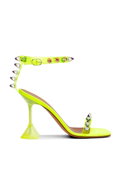 Shop Amina Muaddi Julia Studded Pvc-trimmed Leather Sandals In Yellow