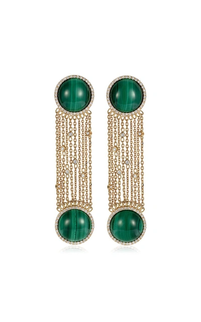 Shop Nevernot Ready 2 Discover 18k Yellow Gold Malachite; Diamond Earrings In Green