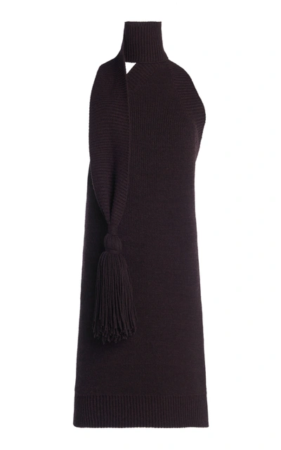 Shop Bottega Veneta Tasseled Wool-knit Mini Dress In Brown