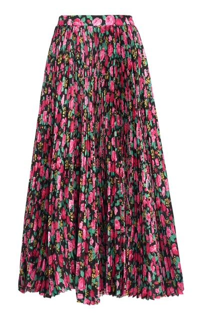 Shop Balenciaga Women's Pleated Floral Satin Raw-hem Maxi Skirt