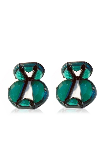 Shop Nak Armstrong Women's Nakard Infinity Sterling Silver Onyx Earrings In Green