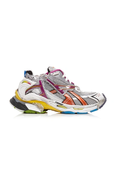 Shop Balenciaga Runner Distressed Mesh And Rubber Sneakers In Multi