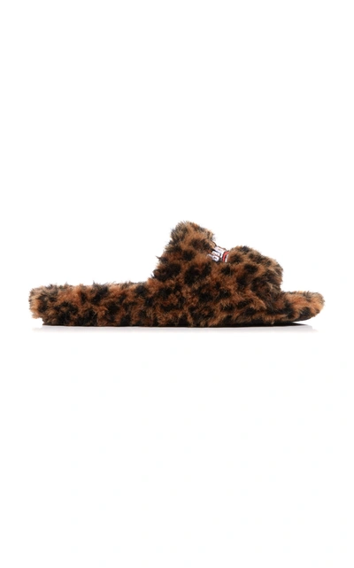 Shop Balenciaga Women's Furry Embroidered Faux Shearling Slide Sandals In Animal