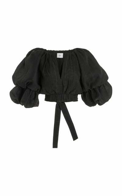 Shop Aje Women's Impression Puff-sleeve Voile Crop Top In Black