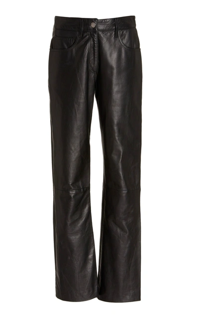 Shop Brandon Maxwell Women's Flared-leg Leather Pants In Black