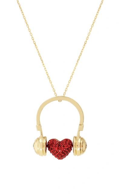 Shop Aisha Baker Skip A Beat Enameled 18k Yellow Gold Diamond, Ruby Ring/necklace