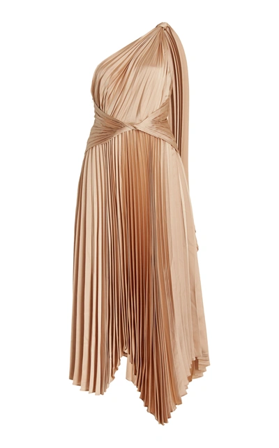 Shop Acler Women's Kalora Pleated Satin One-shoulder Midi Dress In Gold