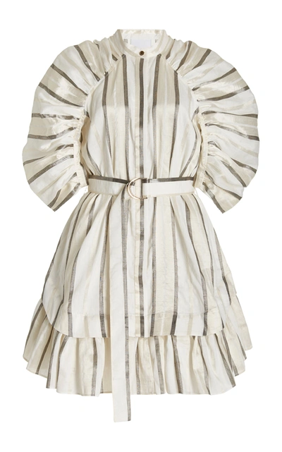 Shop Acler Women's Leighton Puff-sleeve Striped Linen-blend Mini Dress