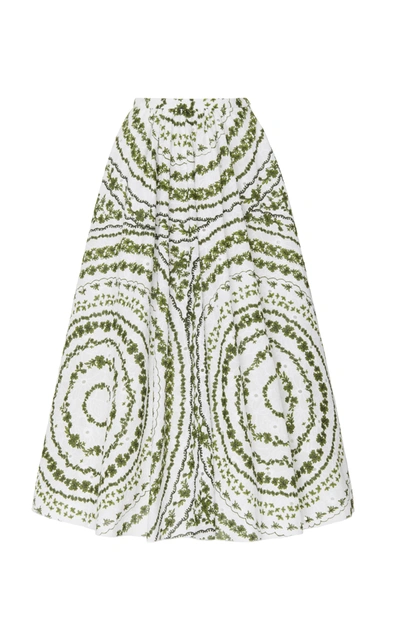 Shop Giambattista Valli Women's Floral Cotton Broderie Anglaise Midi Skirt In Green,purple