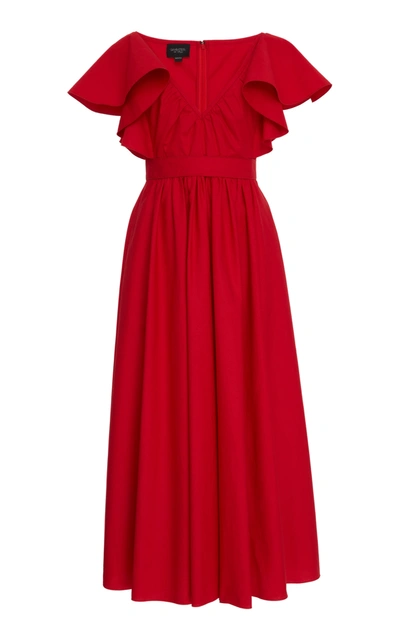 Shop Giambattista Valli Women's Flutter-sleeve Cotton Midi Dress In Red