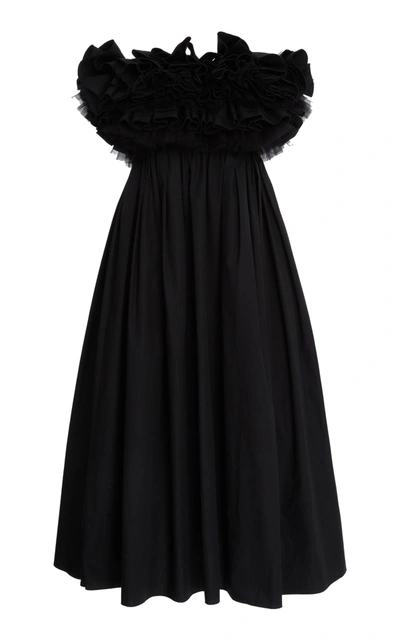 Shop Giambattista Valli Women's Ruffled Off-the-shoulder Cotton Midi Dress In Black