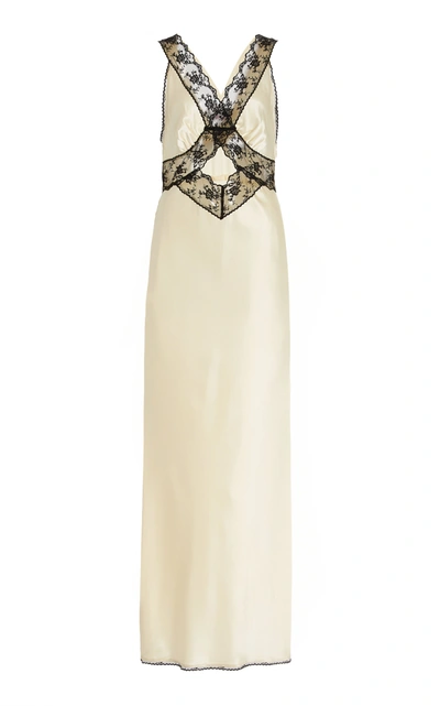 Shop Sir Willa Lace-trimmed Cutout Silk Maxi Dress In Ivory