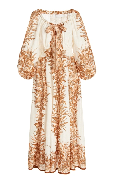 Shop Zimmermann Women's Moonshine Printed Linen Midi Dress