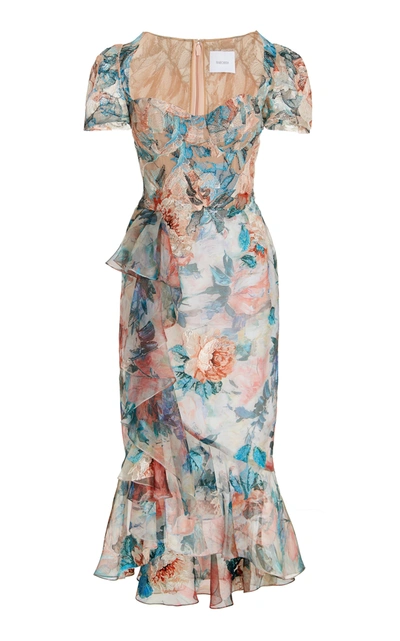 Shop Marchesa Women's Floral-embroidered Chiffon Midi Dress In Pink