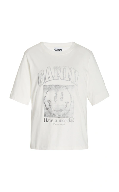 Shop Ganni Women's Logo-print Cotton Jersey T-shirt In White